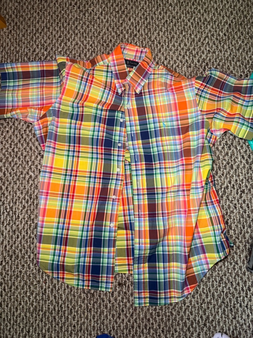 Ralph Lauren Multicolor Plaid Button-Down Shirt - Yellow Orange Blue Green Red